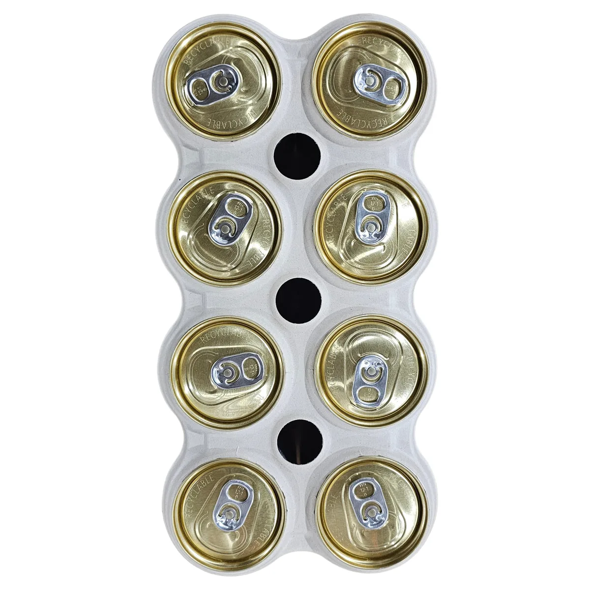 Top view of the eight-pack bagasse carrier applied to cans, supplier photograph